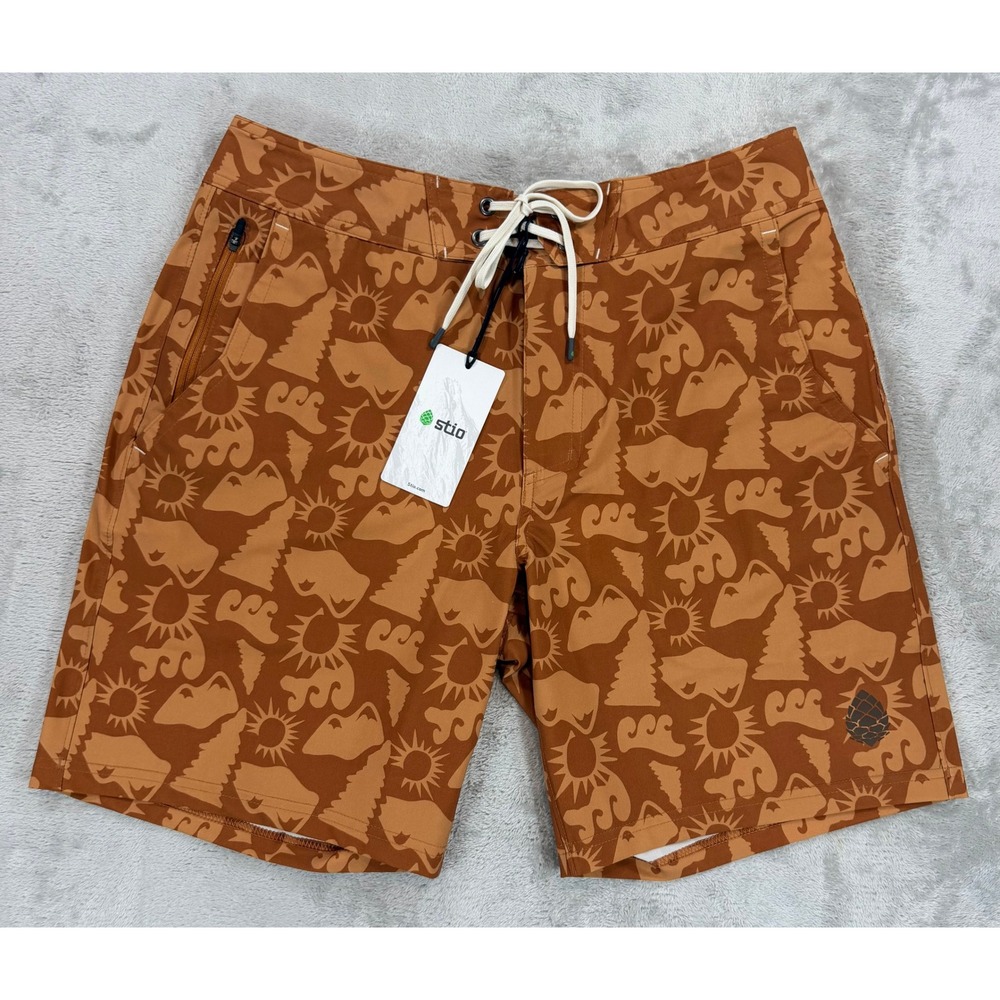 Stio Mens CFS Board Swimming Short Trunks 7.5" Inseam Orange Brown 31